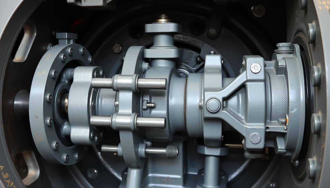 Power end of mud pump showing crankshaft, connecting rods and crossheads